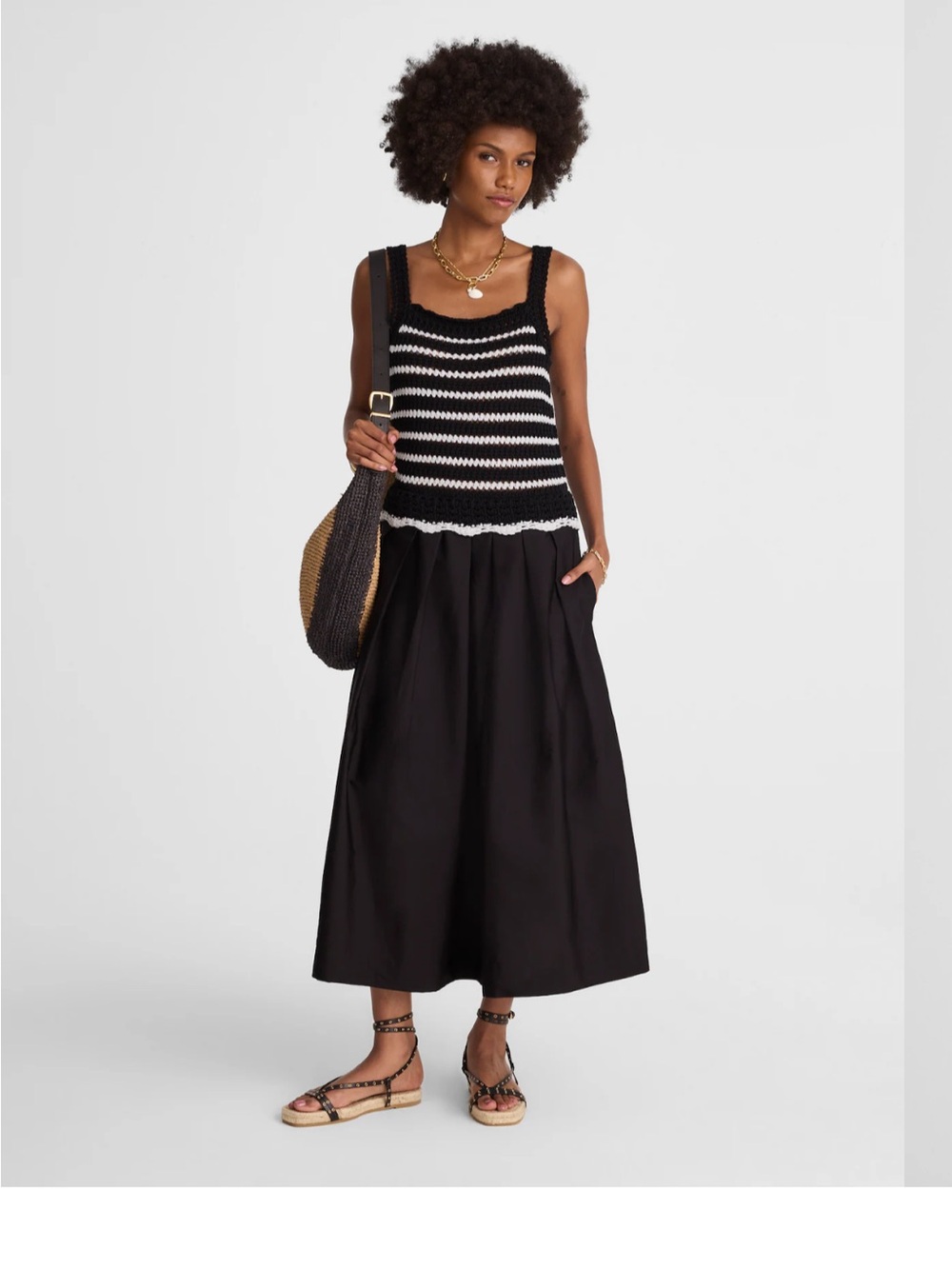 Poplin Crocheted Knit Midi Dress Madewell XS  Black